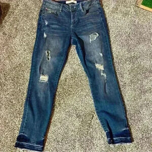 Slink Jeans Womens Curvy Blue Stretch Distressed- Size 8
